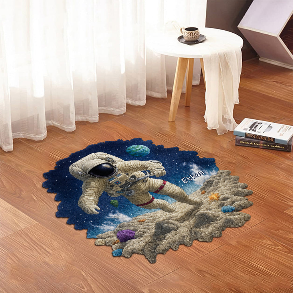 Paillasson/tapis de porte personnalisé en forme d'enfant - Espace et astronaute