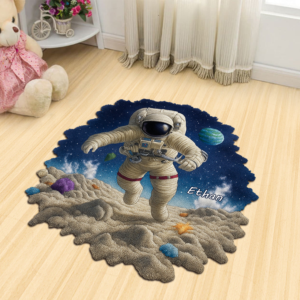 Paillasson/tapis de porte personnalisé en forme d'enfant - Espace et astronaute