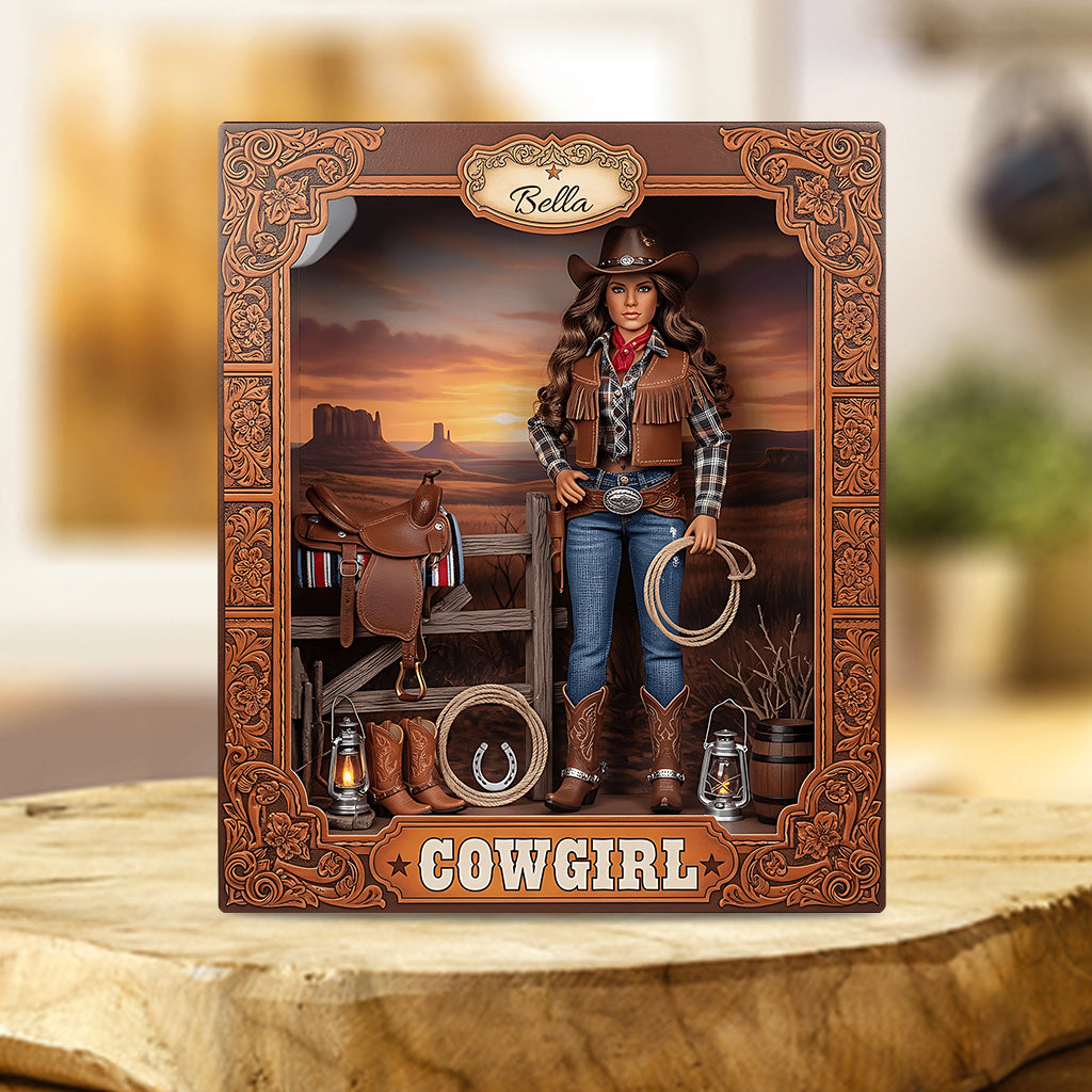Cadeau pour les cowgirls - Plaque acrylique personnalisée en forme de cowgirl