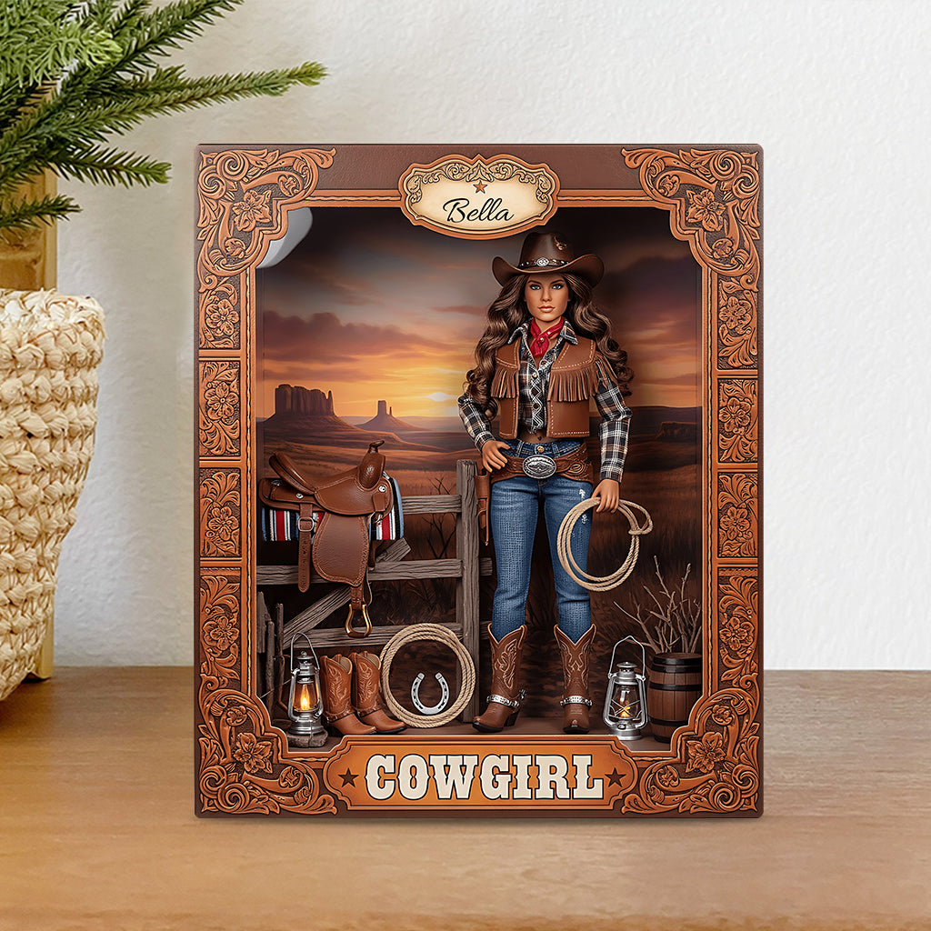 Cadeau pour les cowgirls - Plaque acrylique personnalisée en forme de cowgirl