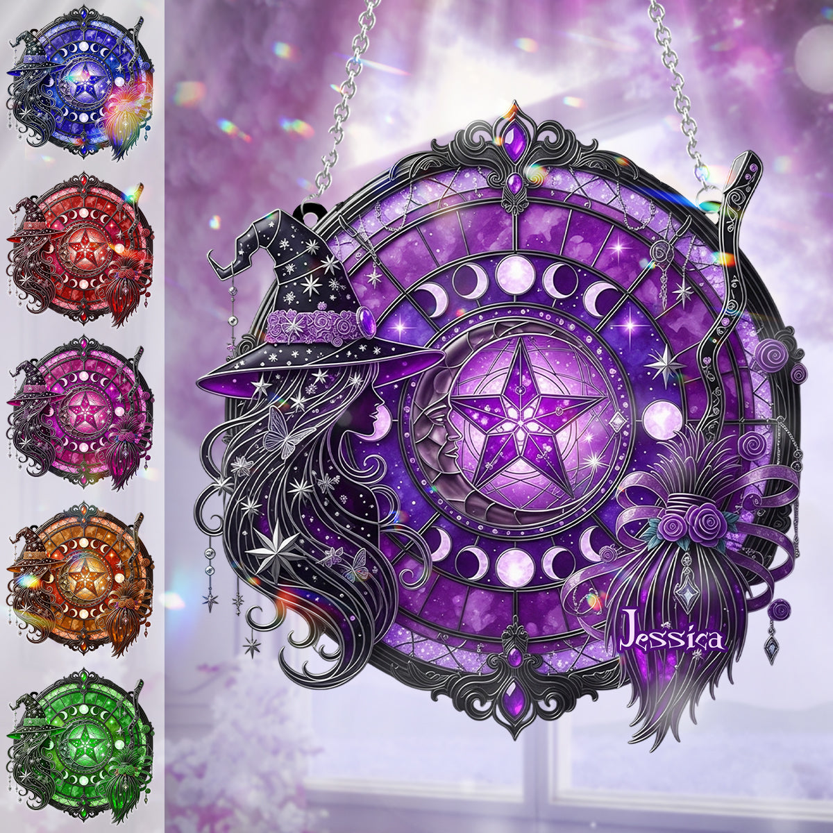 Sorcière mystique - Ornement attrape-soleil personnalisé à suspendre à la fenêtre 