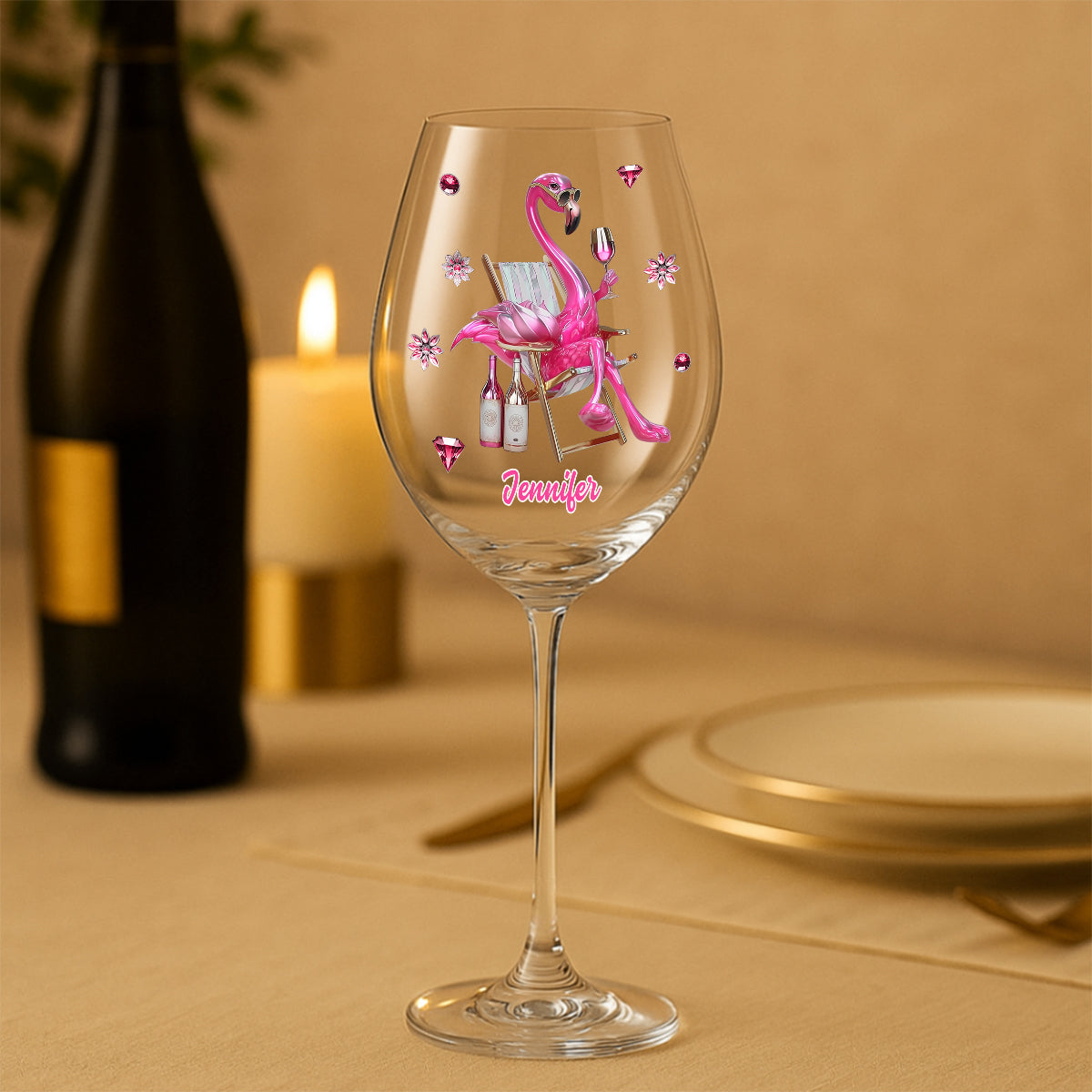 Soyez un flamant rose parmi les pigeons - Verre à vin flamant rose personnalisé à longue tige