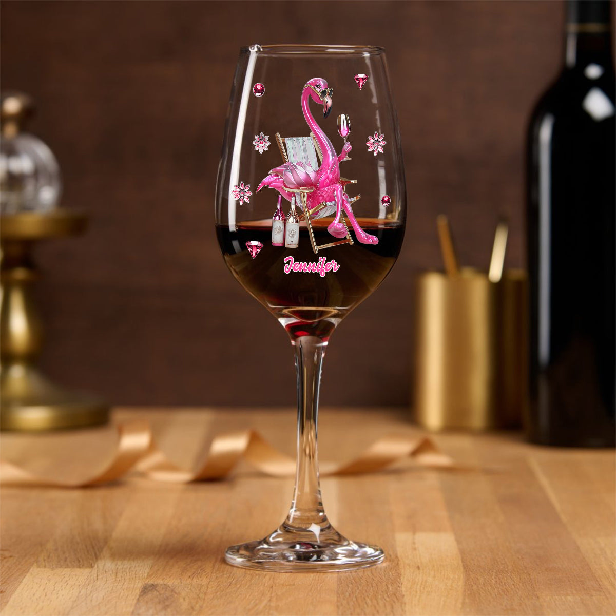 Soyez un flamant rose parmi les pigeons - Verre à vin flamant rose personnalisé à longue tige