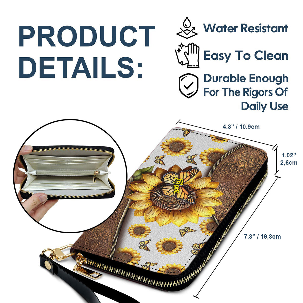 Magnifique cadeau tournesol pour maman, grand-mère - Portefeuille long en cuir personnalisé « Mère »