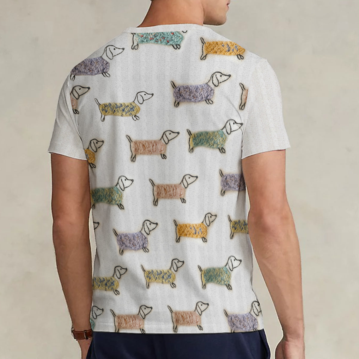 Adorables teckels - T-shirt à col en V entièrement imprimé avec un teckel personnalisé