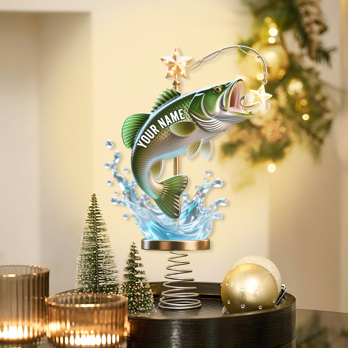 Cadeau de Noël idéal pour les passionnés de pêche - Décoration de sapin lumineuse LED personnalisée sur le thème de la pêche