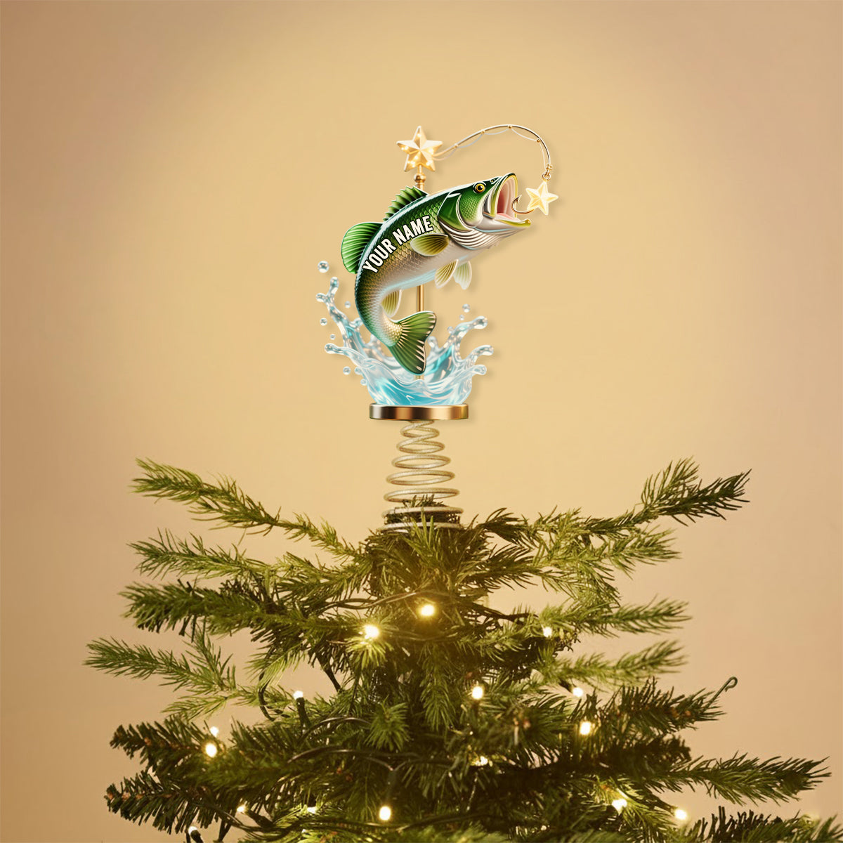 Cadeau de Noël idéal pour les passionnés de pêche - Décoration de sapin lumineuse LED personnalisée sur le thème de la pêche