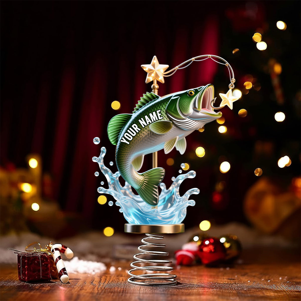Cadeau de Noël idéal pour les passionnés de pêche - Décoration de sapin lumineuse LED personnalisée sur le thème de la pêche