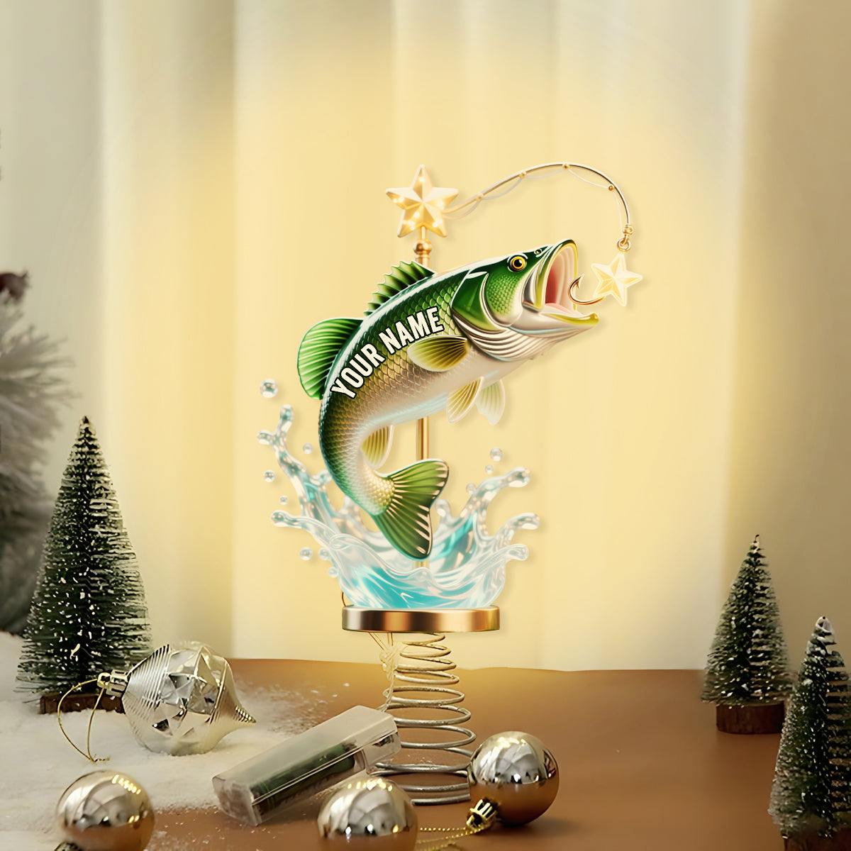 Cadeau de Noël idéal pour les passionnés de pêche - Décoration de sapin lumineuse LED personnalisée sur le thème de la pêche