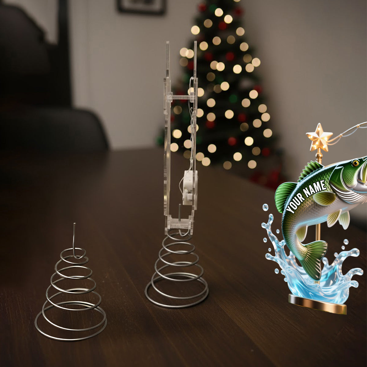 Cadeau de Noël idéal pour les passionnés de pêche - Décoration de sapin lumineuse LED personnalisée sur le thème de la pêche