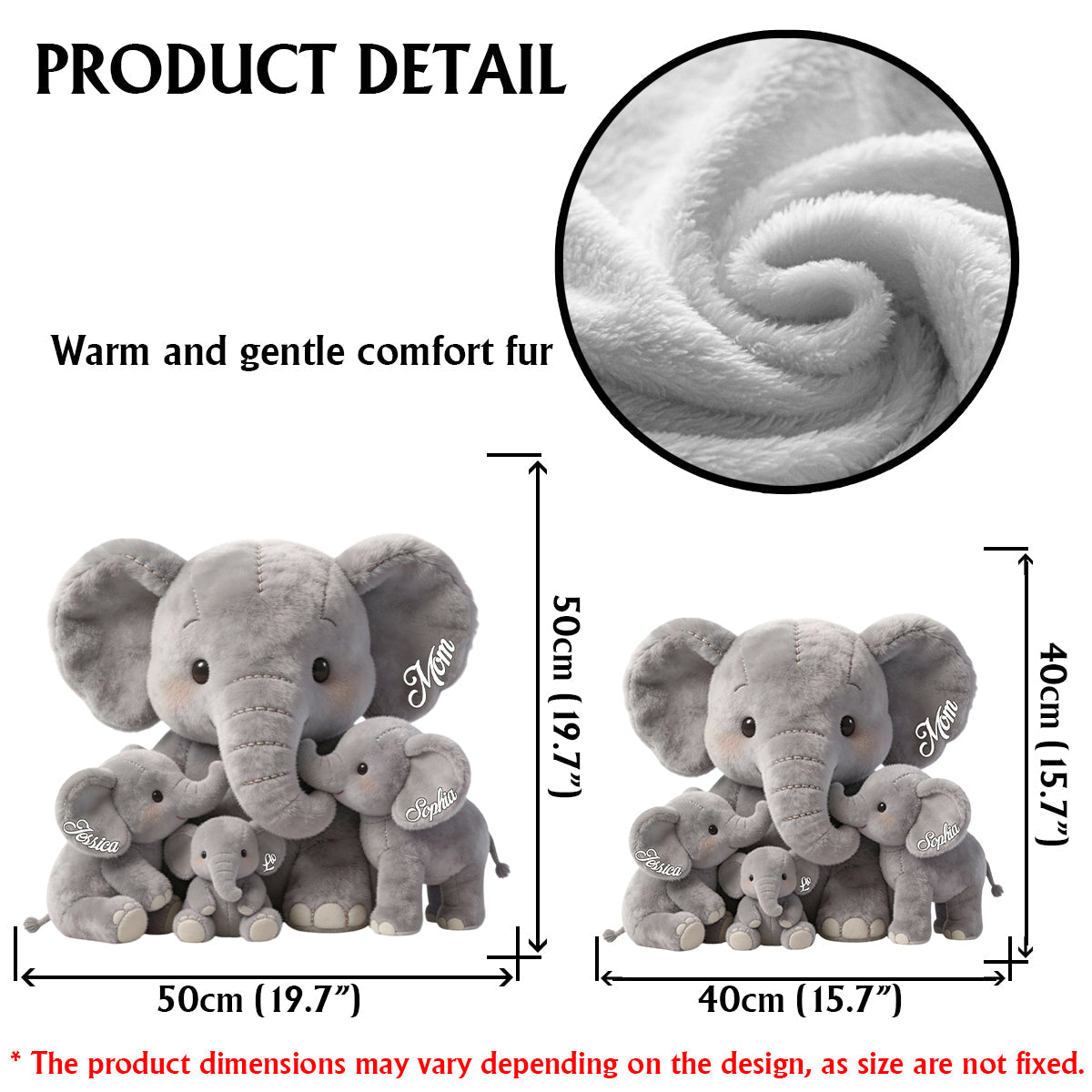 Coussin personnalisé en fausse fourrure « Maman Éléphant » en forme de maman