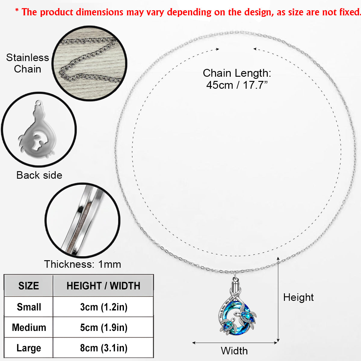 You & Me We Got This - Personalized Turtle Shaped Metal Pendant Necklace