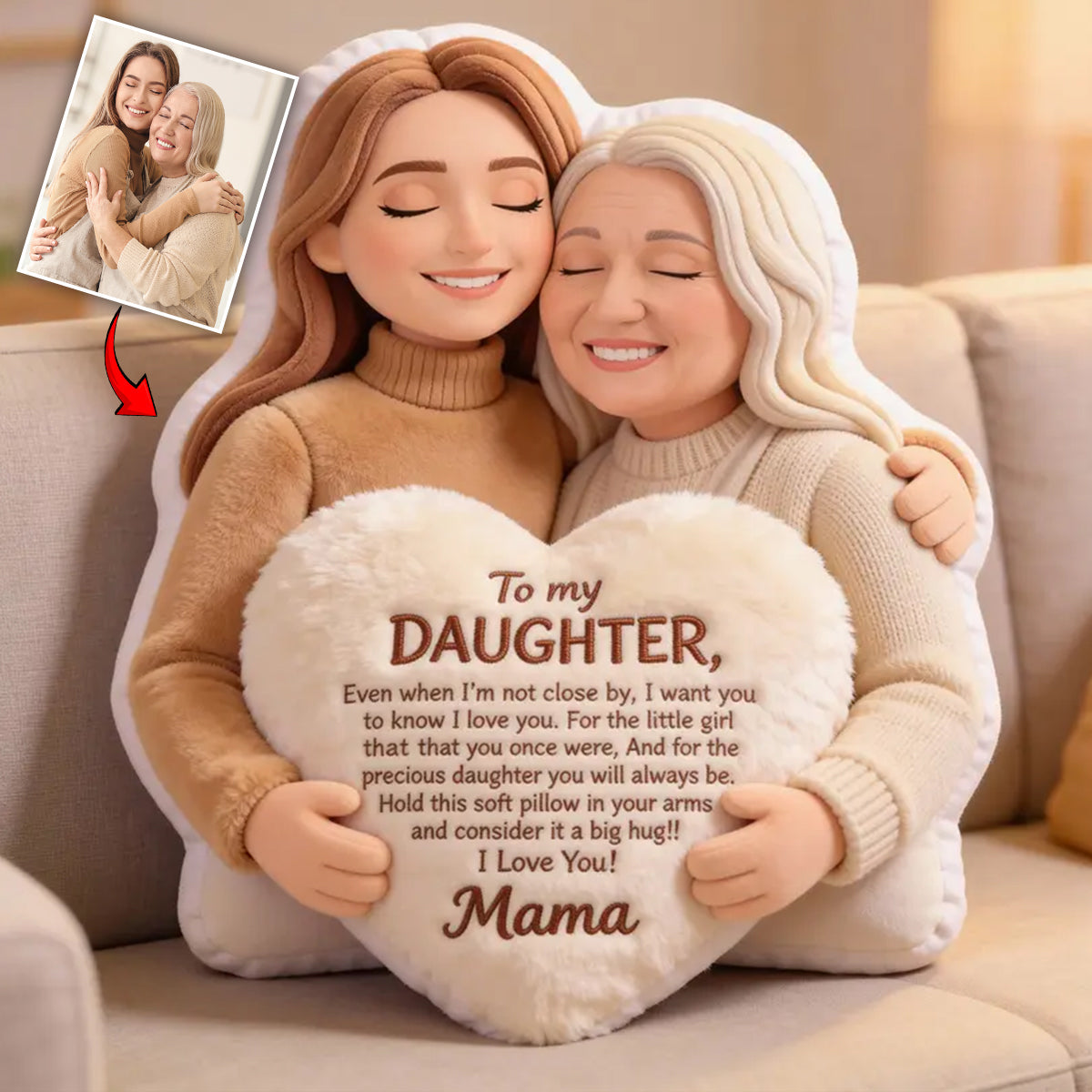 À ma fille - Coussin personnalisé en fausse fourrure en forme de maman