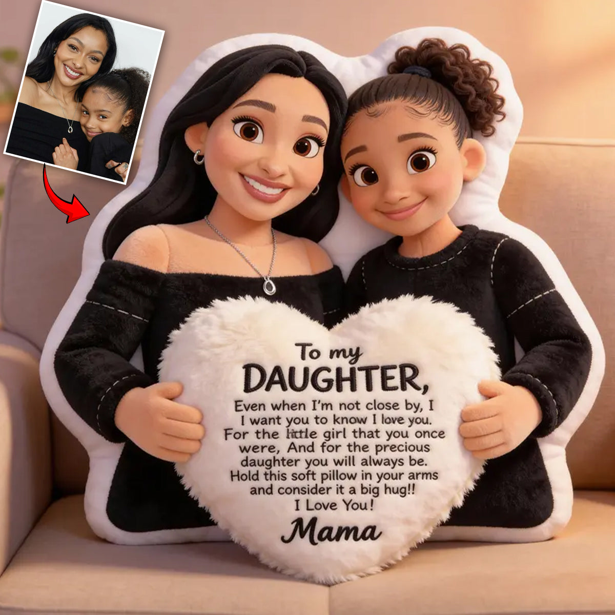 À ma fille - Coussin personnalisé en fausse fourrure en forme de maman