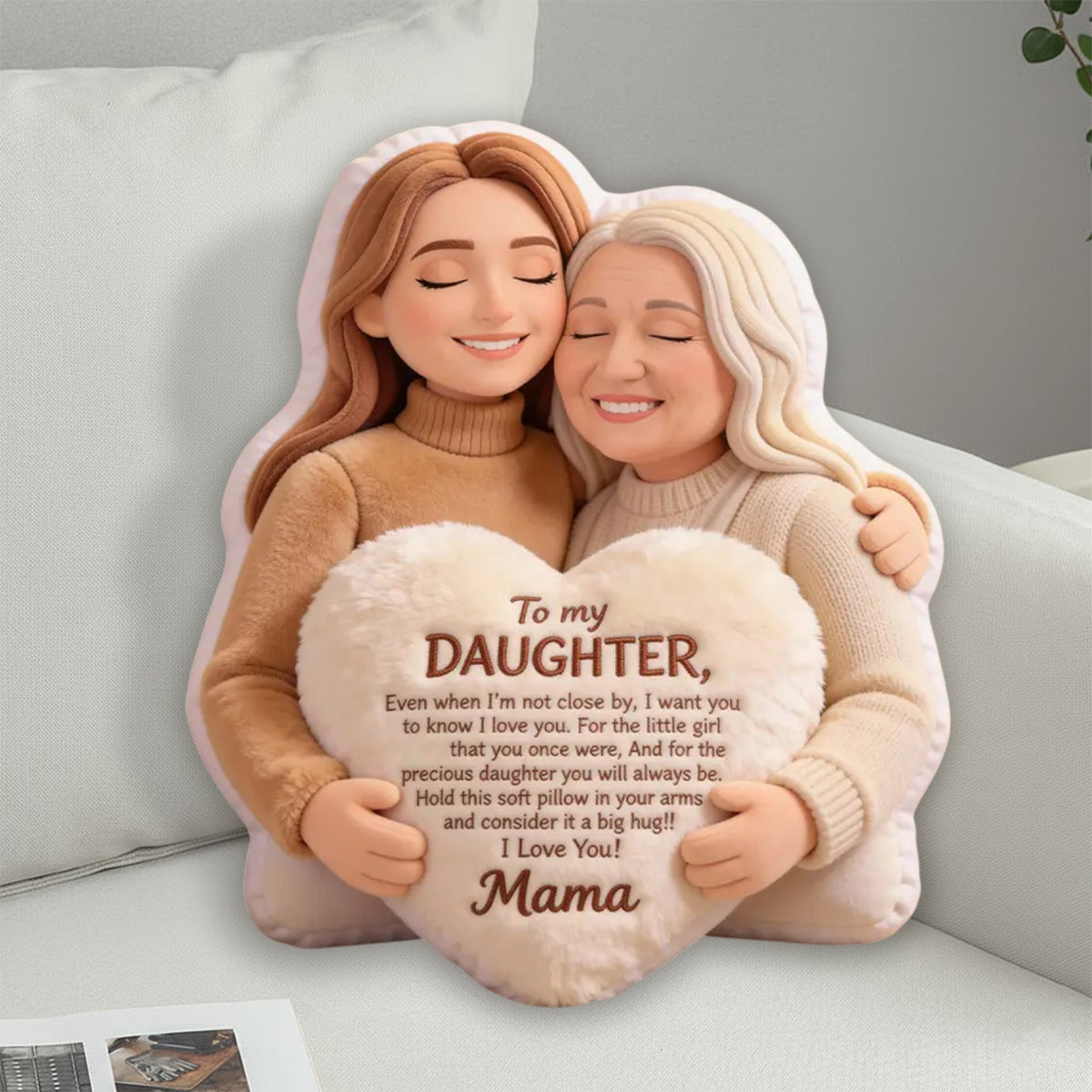 À ma fille - Coussin personnalisé en fausse fourrure en forme de maman