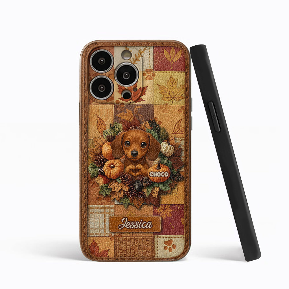 Bienvenue à l'automne - Étui de téléphone en cuir personnalisé pour chien