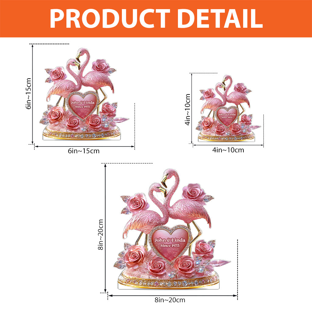 Together In Pink Romantic Flamingo Display - Personalized Couple Custom Shaped Acrylic Plaque