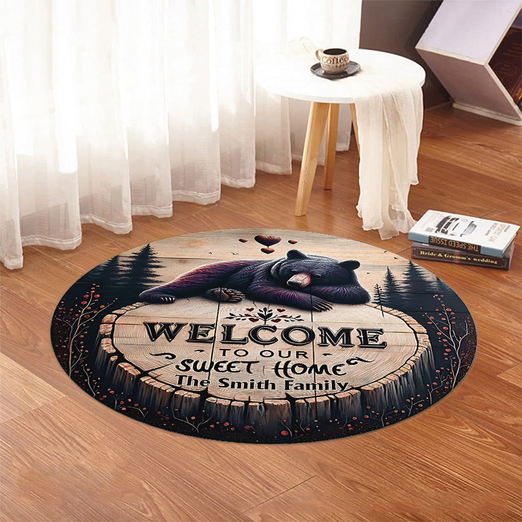Bienvenue dans notre douce maison - Tapis rond de chasse personnalisé
