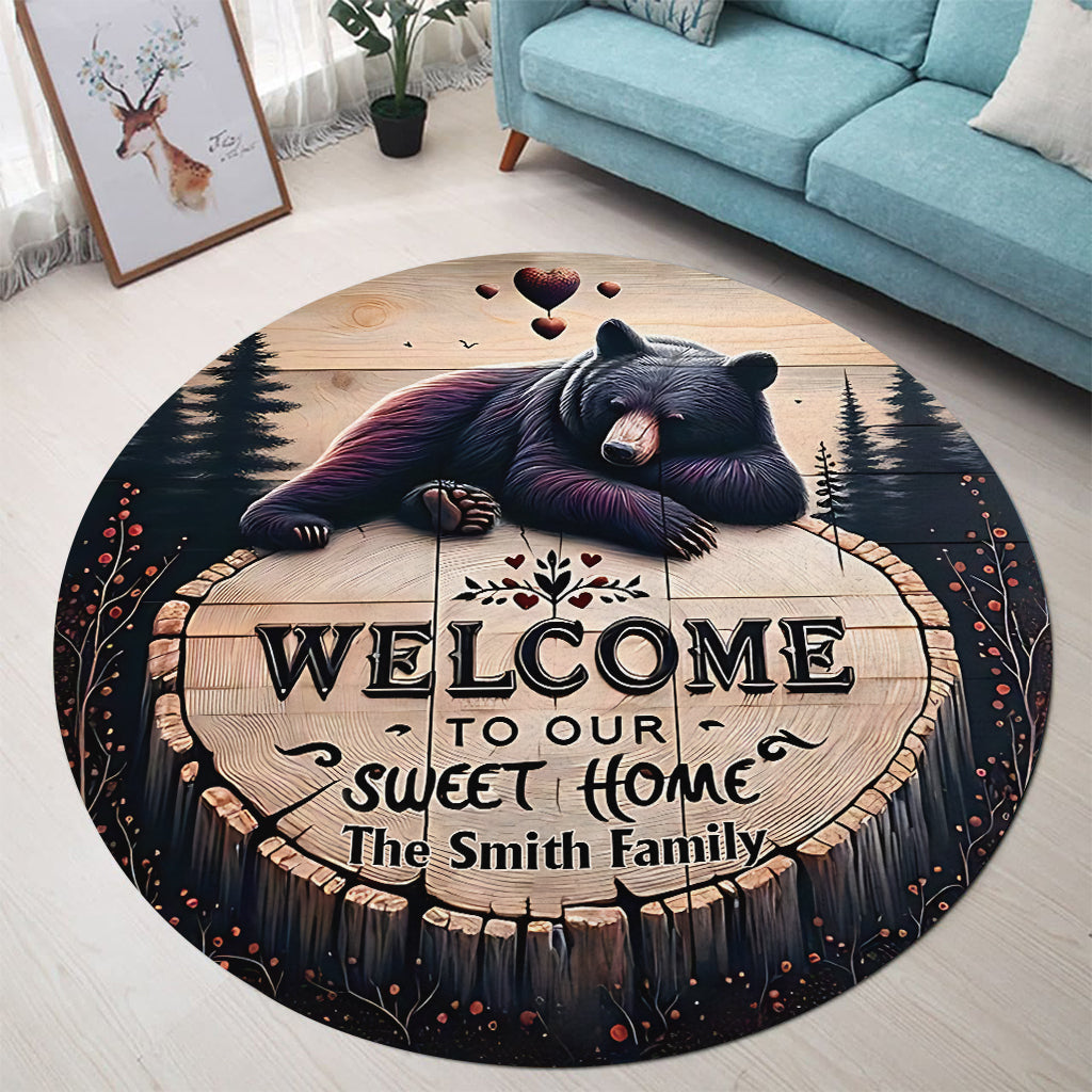 Bienvenue dans notre douce maison - Tapis rond de chasse personnalisé
