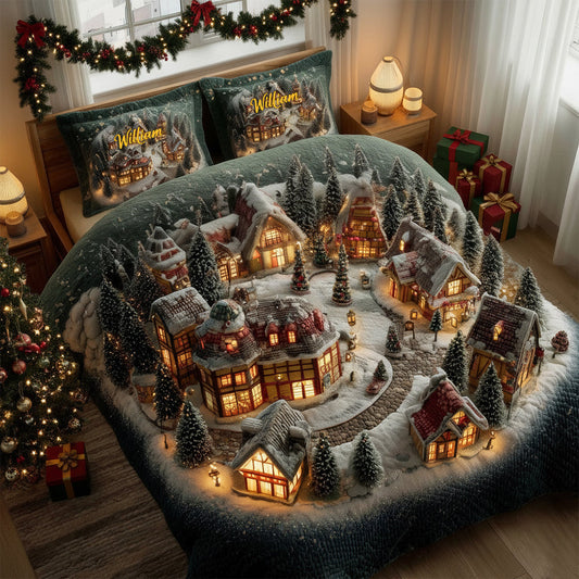 Village d'hiver de Noël - Ensemble de courtepointe de Noël personnalisé
