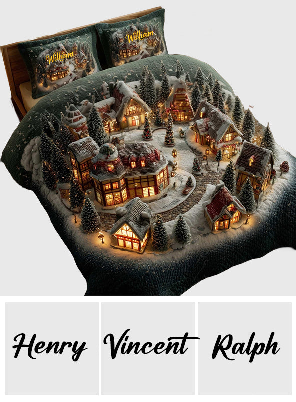Village d'hiver de Noël - Ensemble de courtepointe de Noël personnalisé