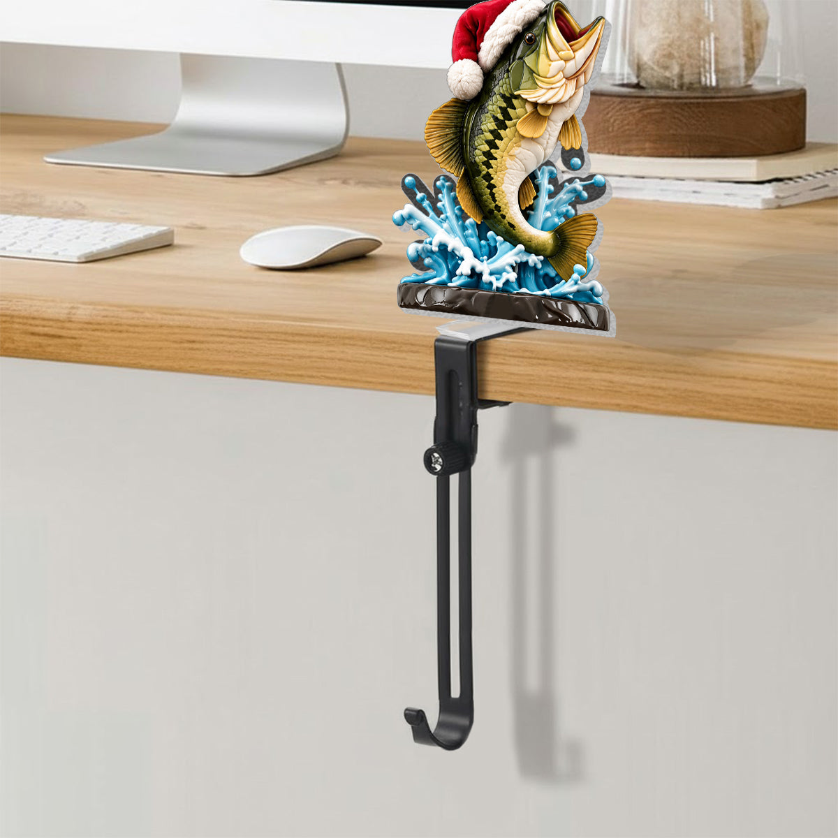 Cadeau de Noël Joyeux Fishmas pour les Amateurs de Pêche - Chaussette de Noël Personnalisée avec Support