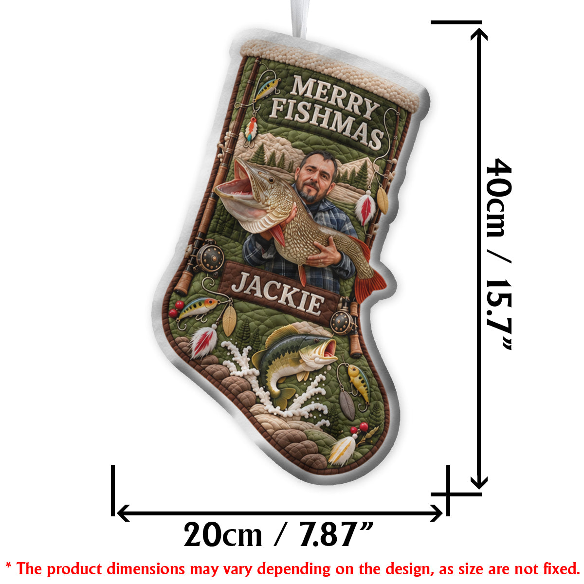 Cadeau de Noël Joyeux Fishmas pour les Amateurs de Pêche - Chaussette de Noël Personnalisée avec Support