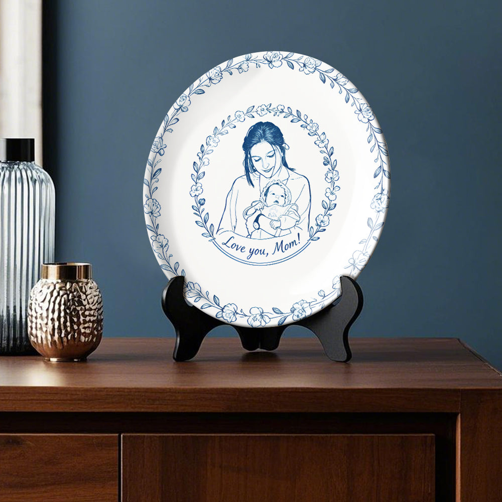 Assiette ronde en céramique personnalisée à partir de n'importe quelle photo - Mère