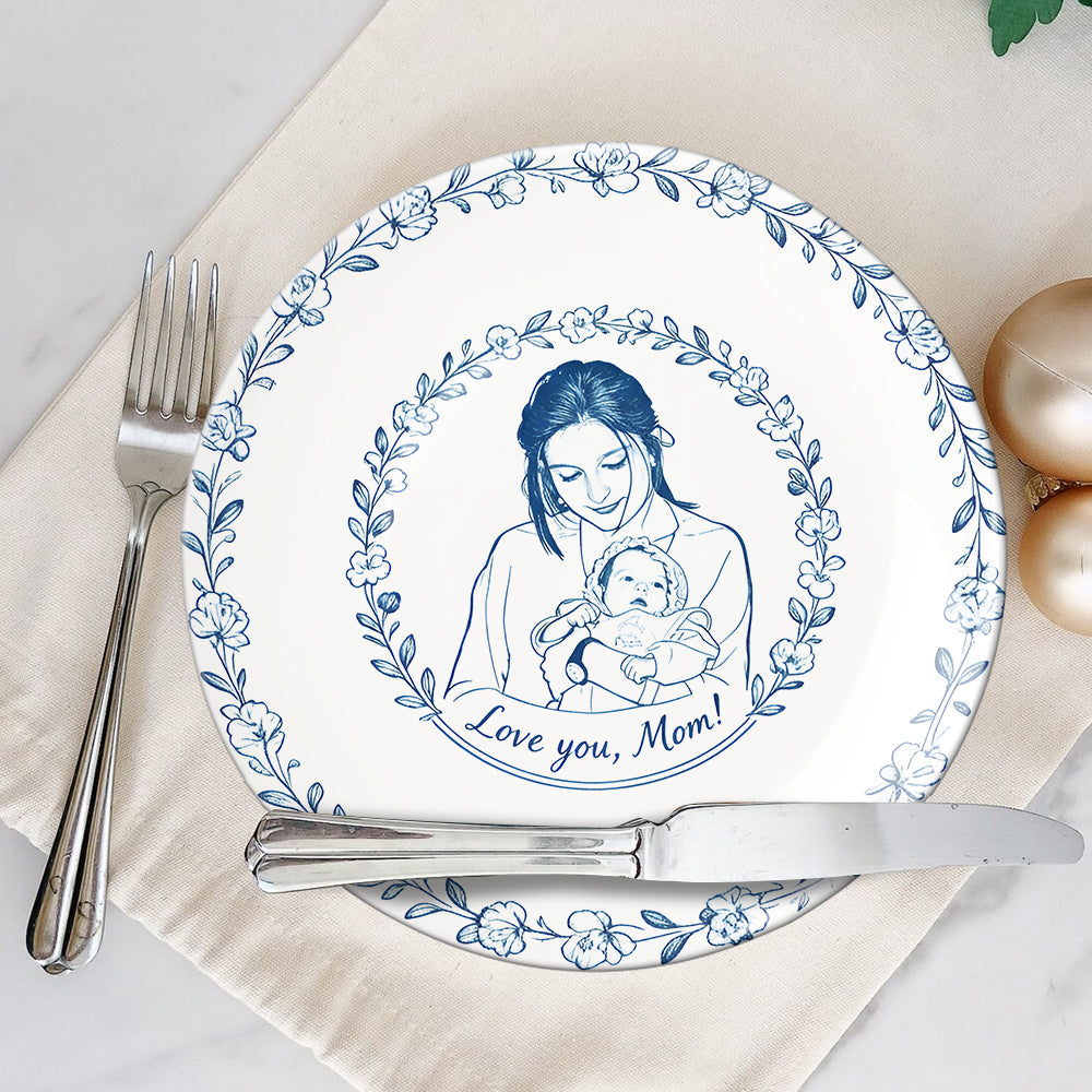 Assiette ronde en céramique personnalisée à partir de n'importe quelle photo - Mère