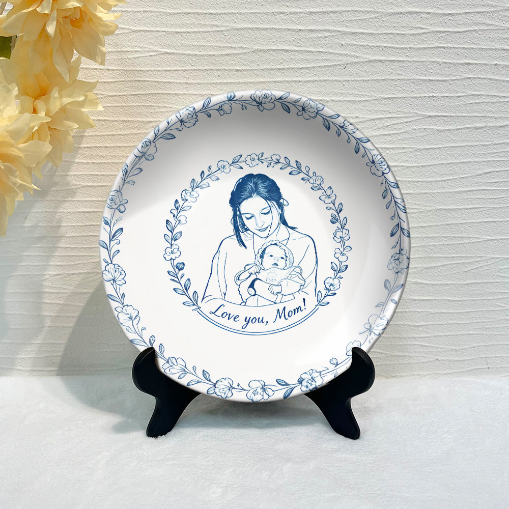 Assiette ronde en céramique personnalisée à partir de n'importe quelle photo - Mère