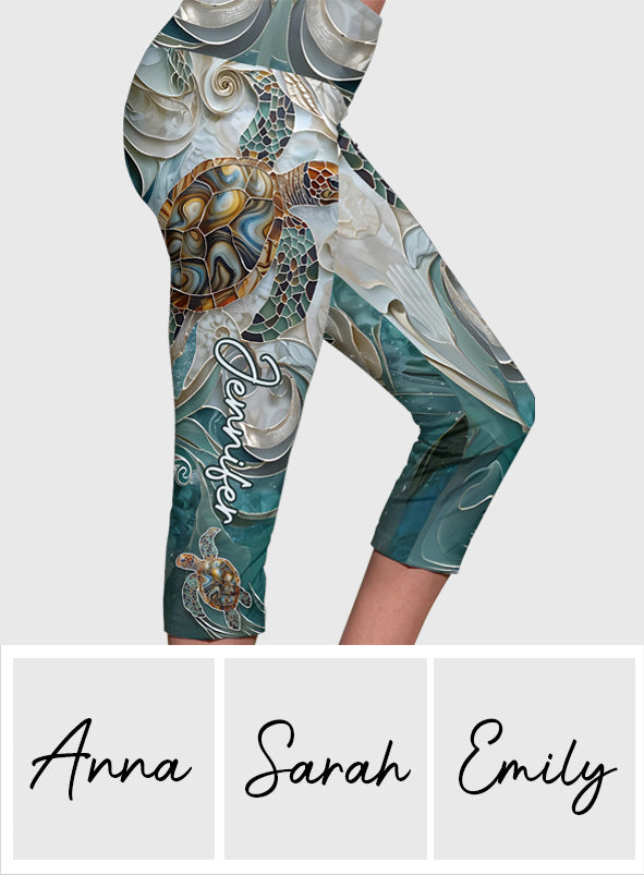 Salty Lil' Beach - Leggings Capri personnalisés avec tortue