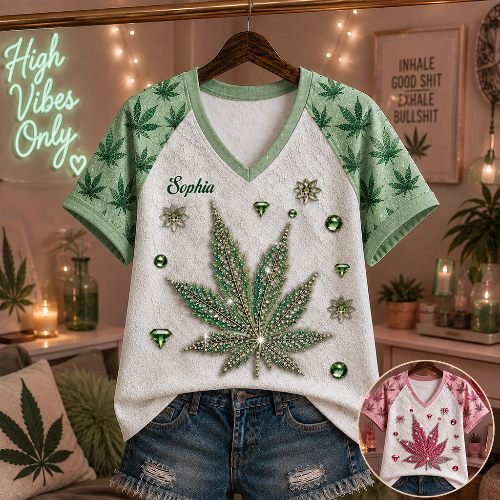 Stoner Girl - Personalized Weed Fully Printed V-Neck T-Shirt