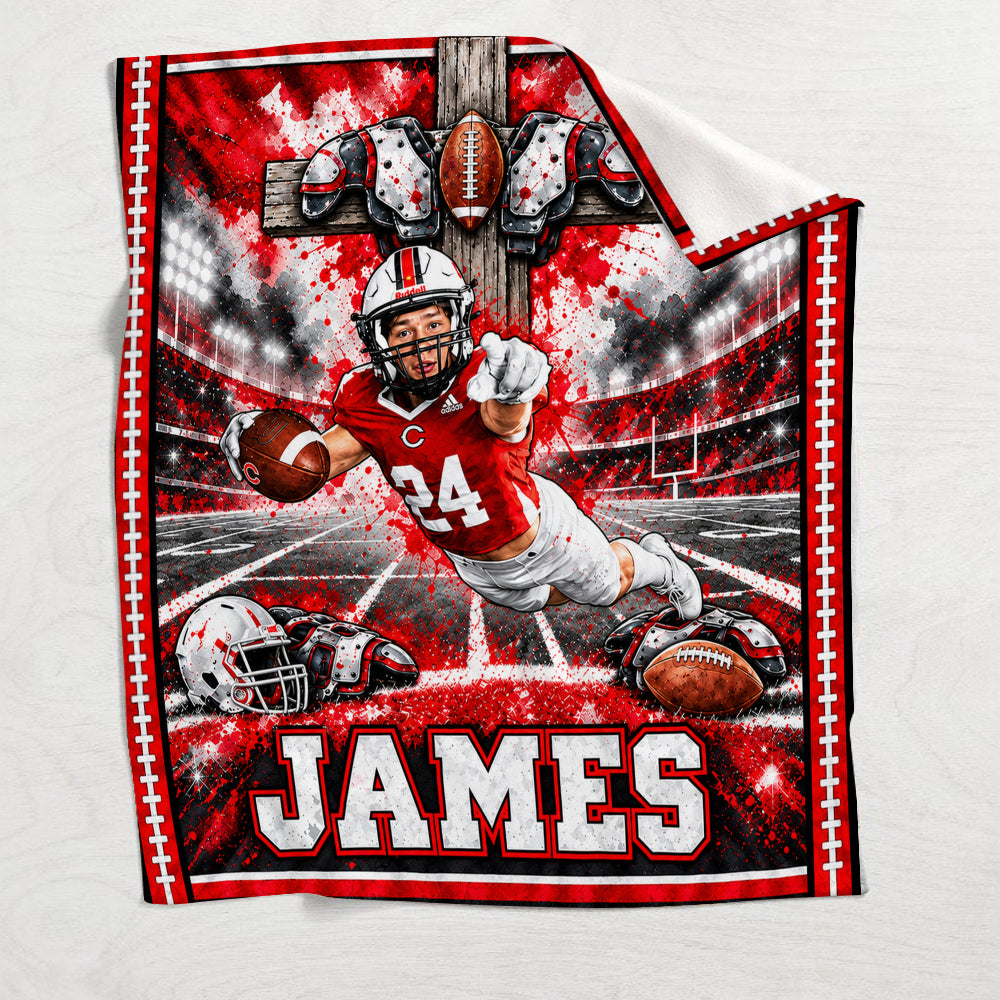 Love God, Play Football - Personalized Football Blanket