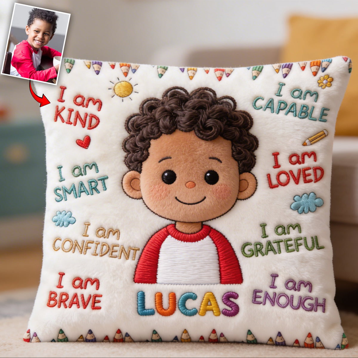 I Am Kind - Personalized Kid Faux Fur Square Pillow