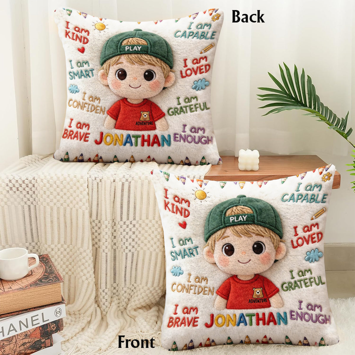 I Am Kind - Personalized Kid Faux Fur Square Pillow