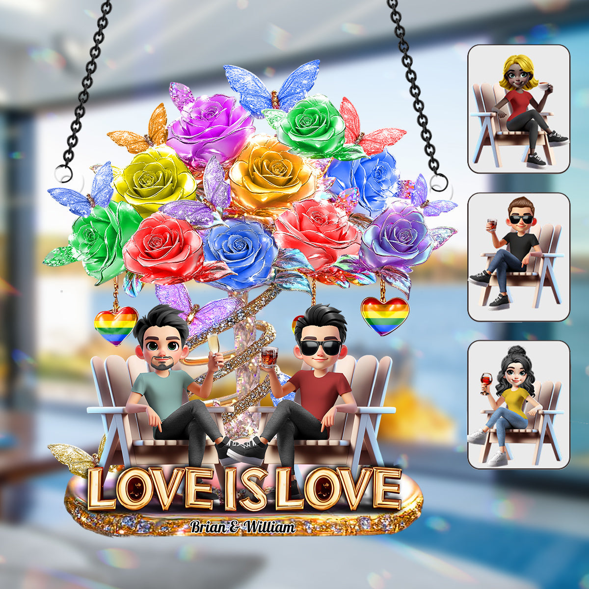 Love Is Love - Personalized LGBT Support Window Hanging Suncatcher Ornament