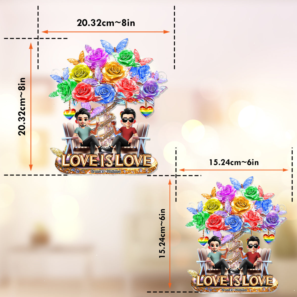 Love Is Love - Personalized LGBT Support Window Hanging Suncatcher Ornament