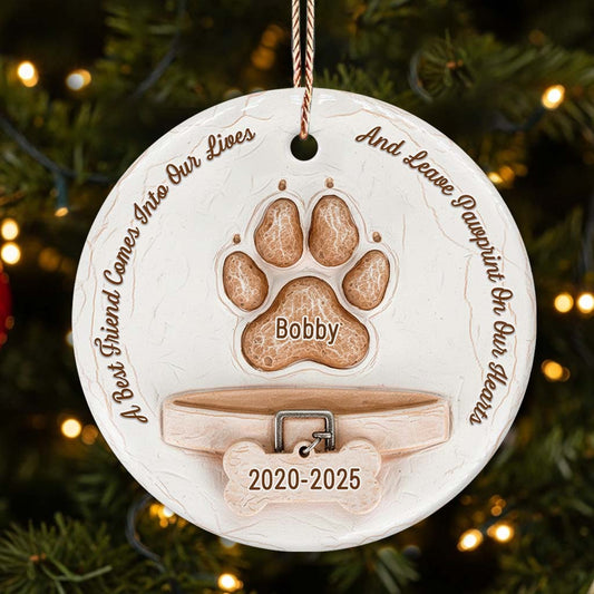 Pawprints On Our Hearts - Personalized Dog Ceramic Circle Ornament