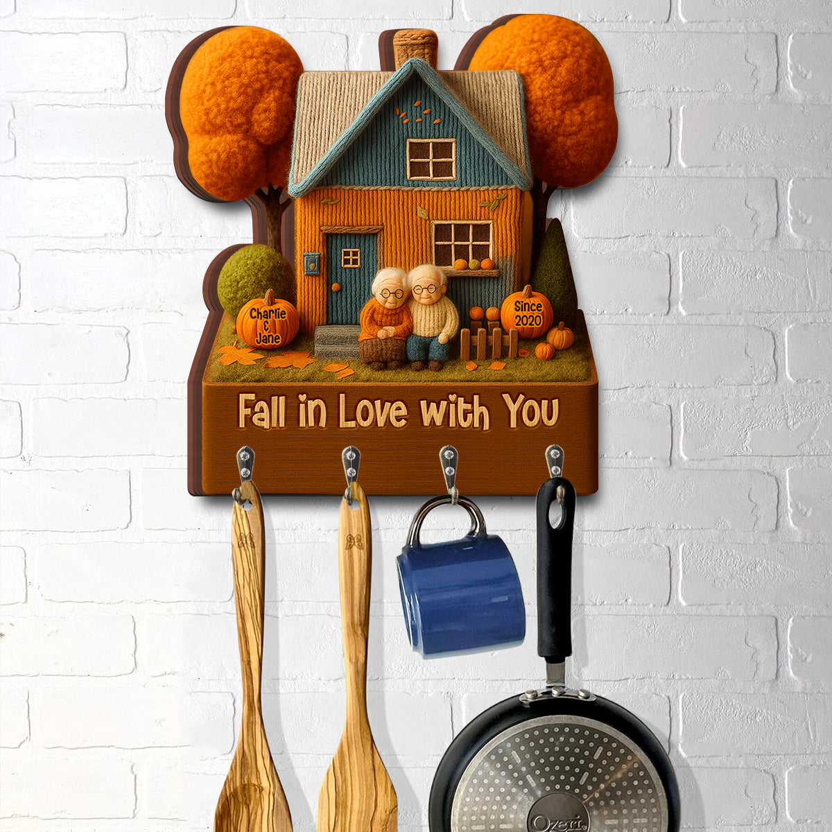 Fall In Love With You - Personalized Couple Custom Shaped Hanging Rack