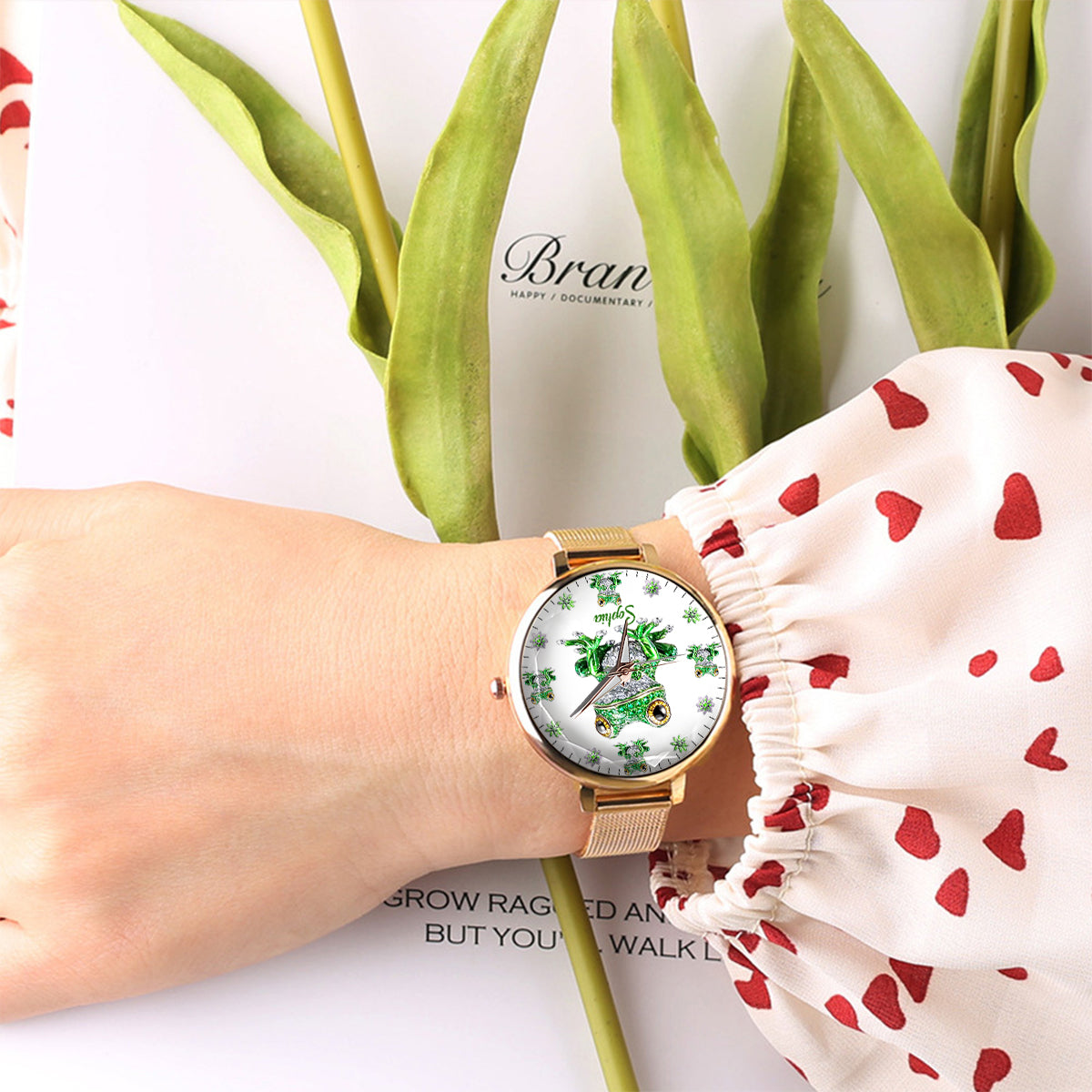 Montre-bracelet personnalisée pour femme « Love Frogs » - Motif grenouille