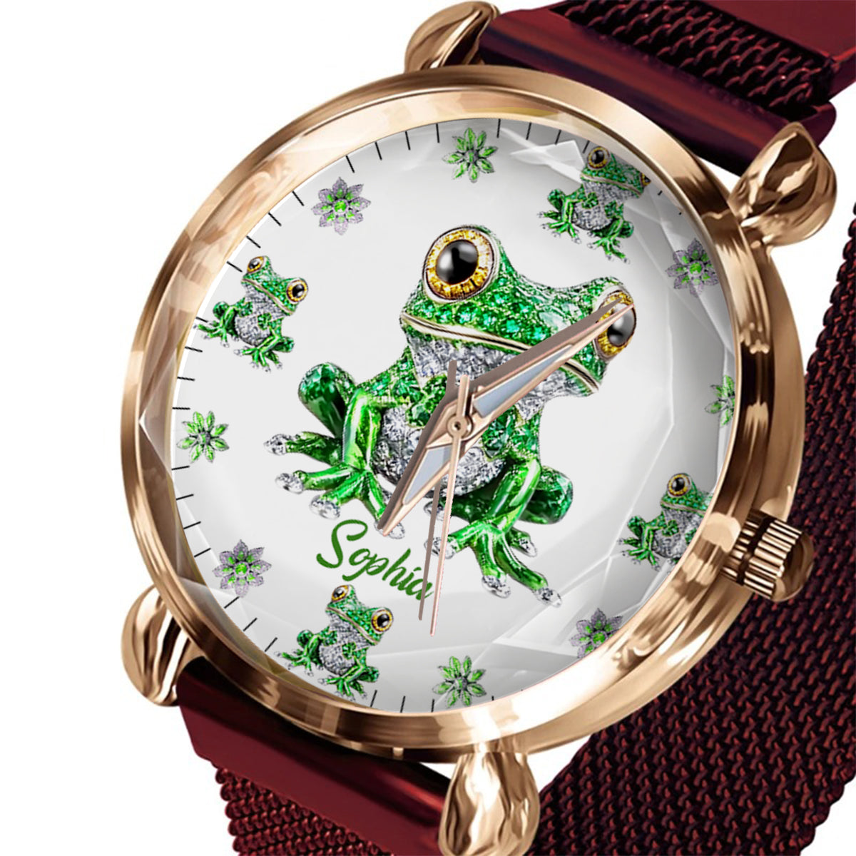 Montre-bracelet personnalisée pour femme « Love Frogs » - Motif grenouille