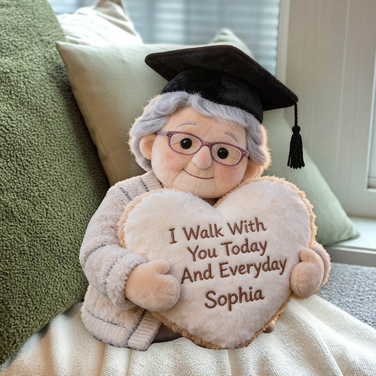 I Walk With You Today And Everyday - Personalized Graduation Premium Faux Fur Pillow