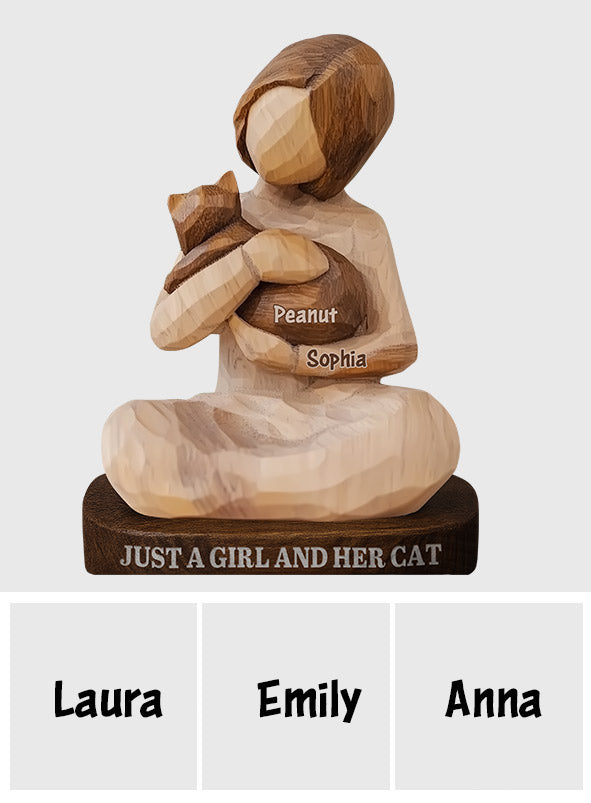 Juste une fille et son chat - Plaque en bois personnalisée en forme de chat