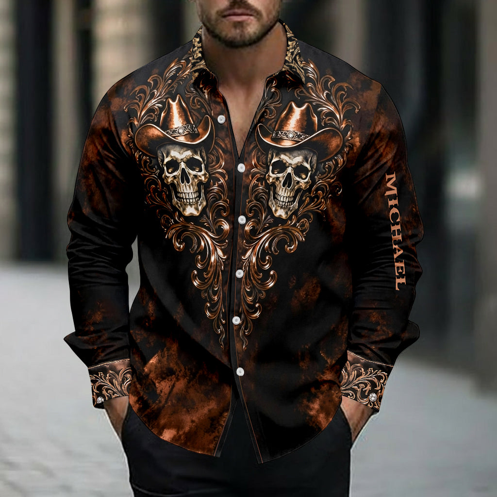 Chemise à boutons personnalisée Skull Cowboy - Tête de mort