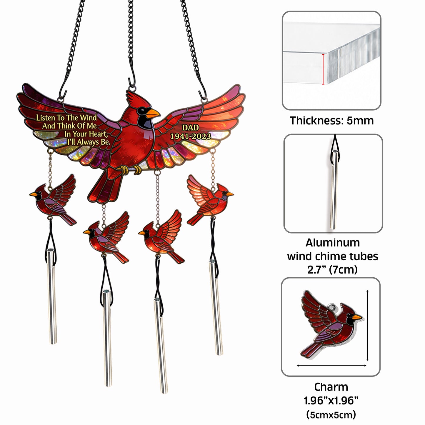 Hear The Wind - Personalized Memorial Wind Chime With Charm