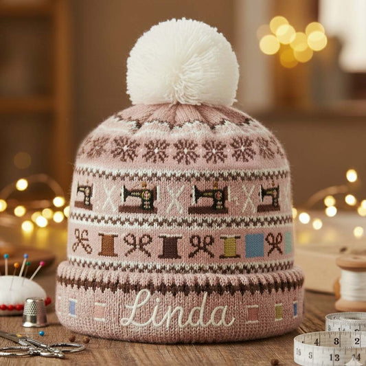 Sewing Machine & Thread Spool - Personalized Sewing Beanie Hat