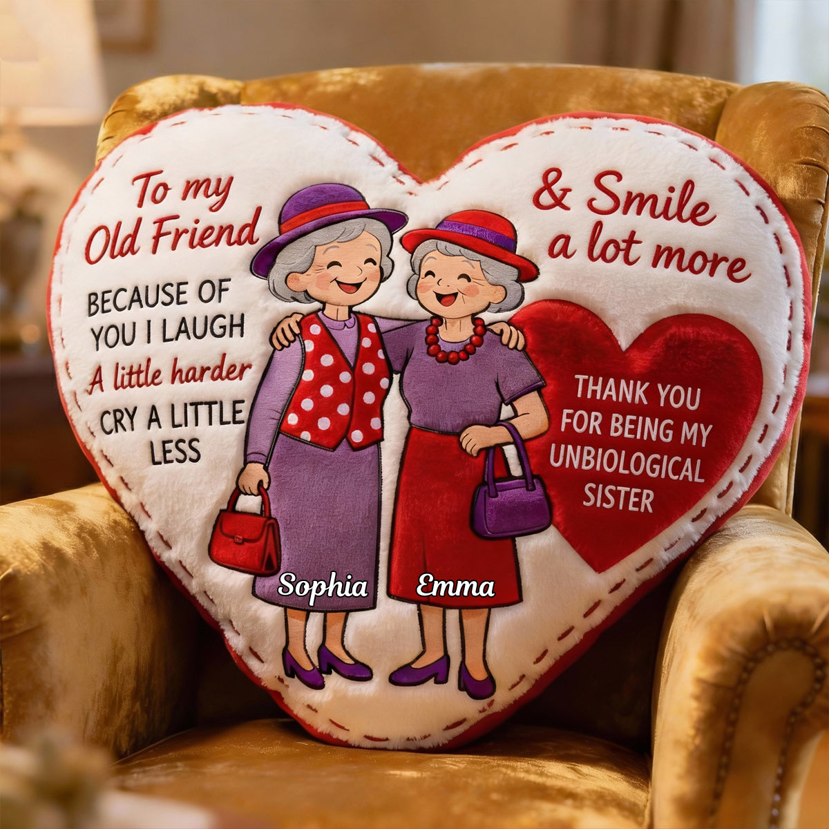 Vieux amis - Coussin personnalisé en fausse fourrure en forme de meilleure amie