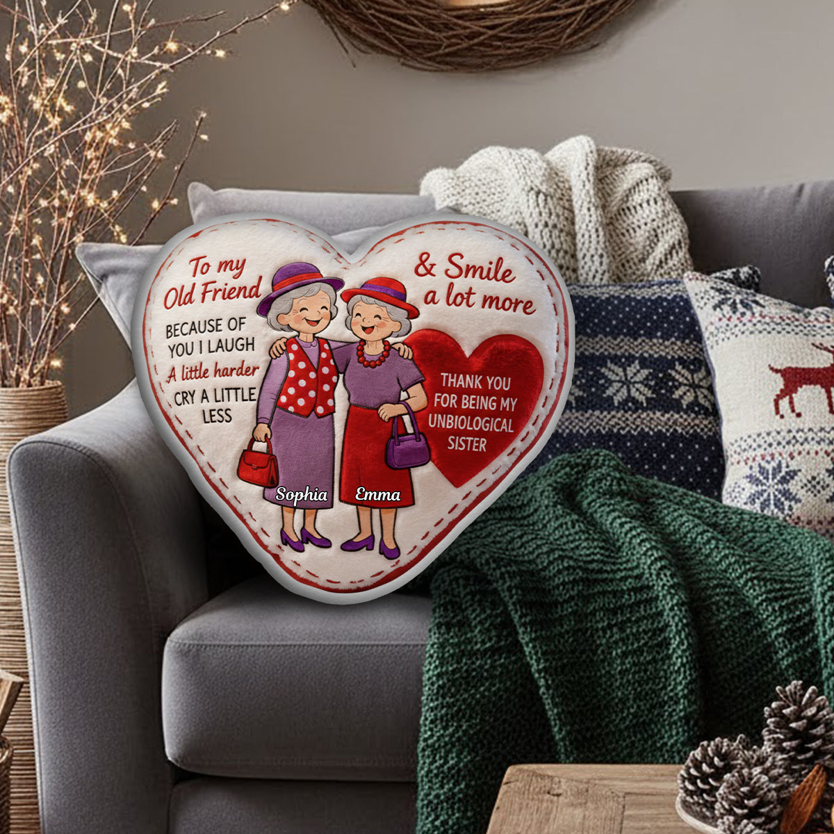 Vieux amis - Coussin personnalisé en fausse fourrure en forme de meilleure amie