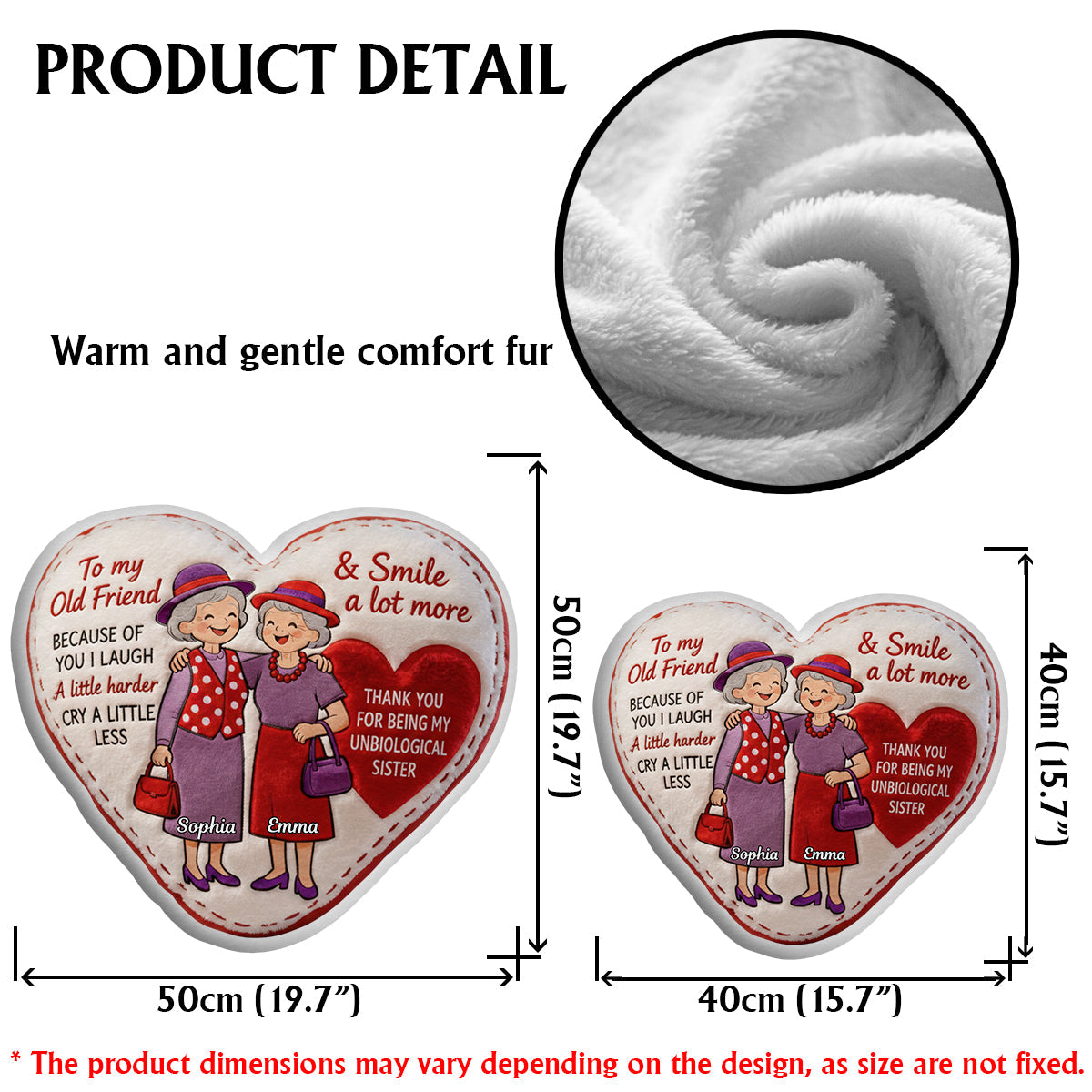 Vieux amis - Coussin personnalisé en fausse fourrure en forme de meilleure amie