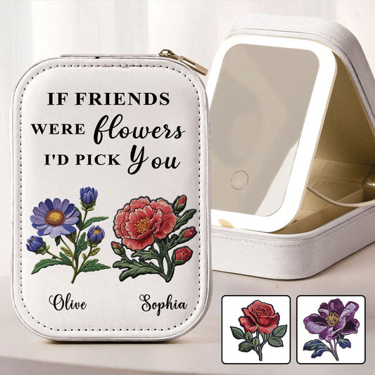 Fleur de naissance pour meilleure amie - Boîte à bijoux personnalisée avec miroir LED